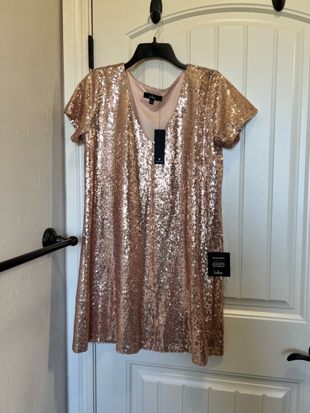 Lulu's Rose Gold Sequin V-Neck Mini Dress